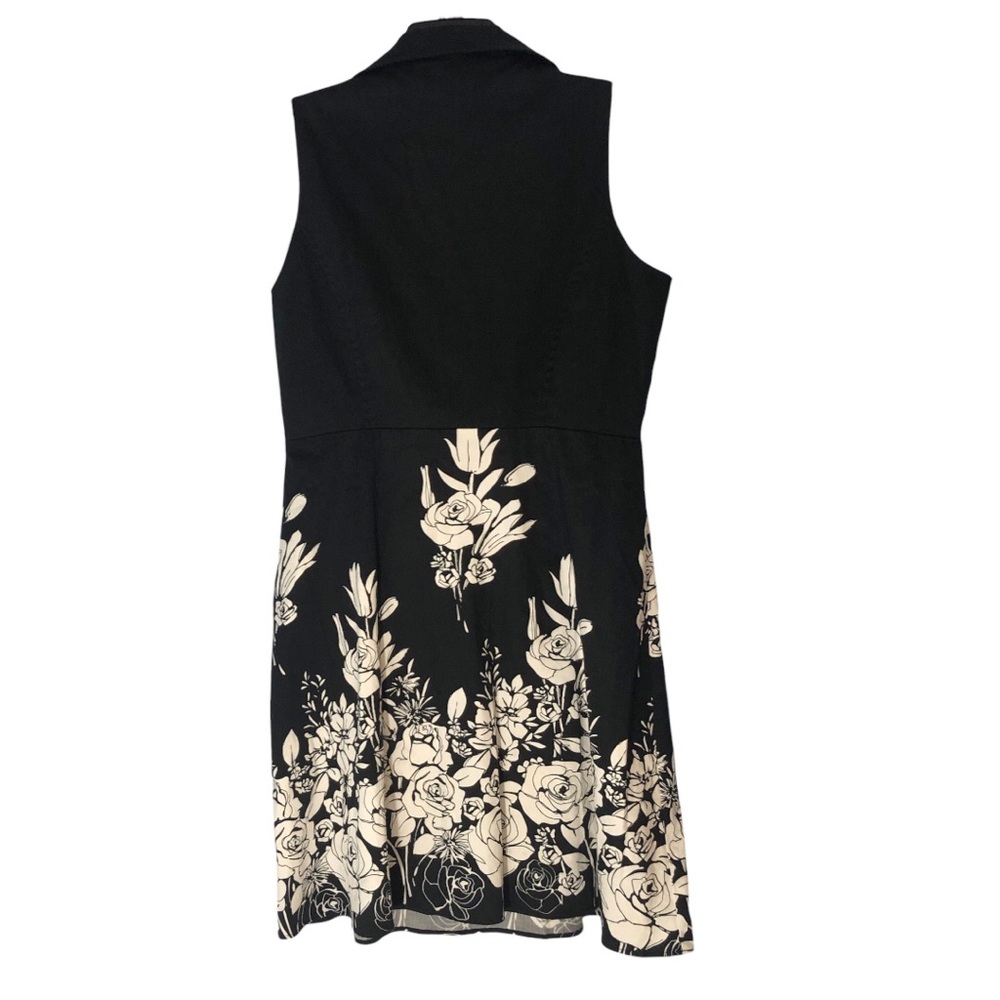 Spense Collared Black Floral Fit & Flare Side Zipper Invisible Size 14 - Picture 3 of 16